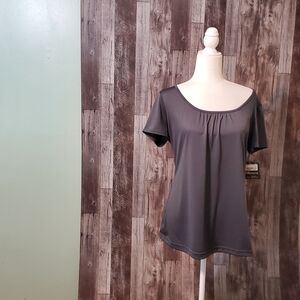Eddie Bauer Gray Fitted Short Sleeve Blouse
